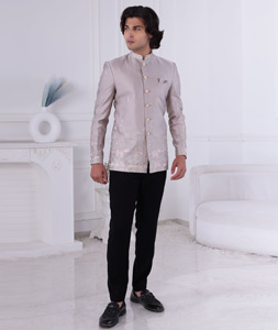 Grey Silk Jodhpuri Suit 315022