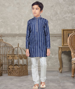 Navy Blue Cotton Kids Kurta Pajama 271004