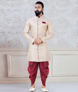 Beige Brocade Indo Western Suit 245483