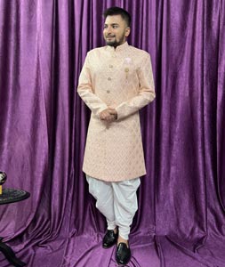 Peach Silk Dhoti Sherwani 271537