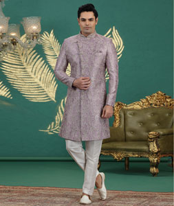 Lavender Art Silk Indo Western Sherwani 319021
