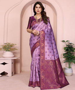 Lavender Banarasi Silk Saree With Blouse 314429
