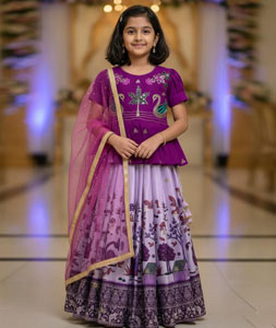 Lavender Chinon Silk Kids Lehenga Choli 319597