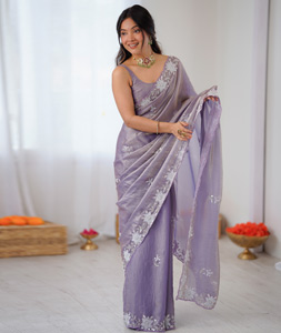 Lavender Satin Saree With Blouse 320285
