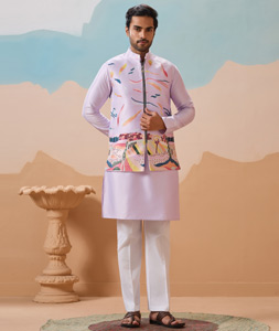 Lavender Silk Kurta Pajama With Jacket 319127