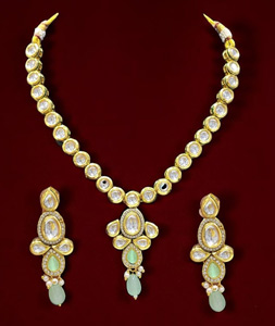 Light Green Alloy Necklace With Earrings 314372