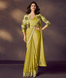 Light Green Satin Silk Designer Saree 318948