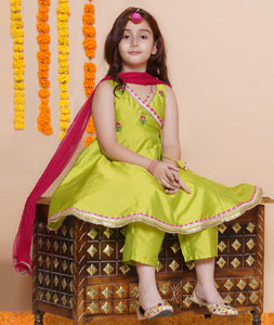 Light Green Silk Kids Pant Style Suit 282663