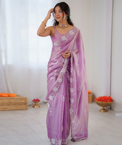 Light Purple Satin Saree With Blouse 320287