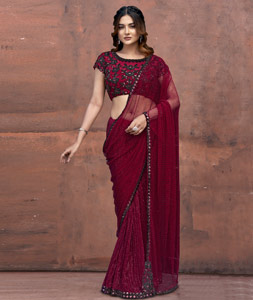 Magenta Satin Sequence Saree 320333