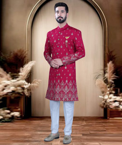 Magenta Silk Achkan Style Sherwani 319672