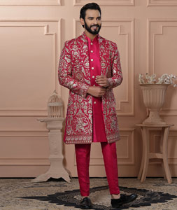 Magenta Silk Jacket Style Sherwani 315063