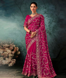 Magenta Tissue Saree With Blouse 319755