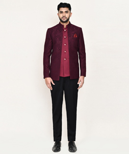 Maroon Jacquard Designer Suit 306101