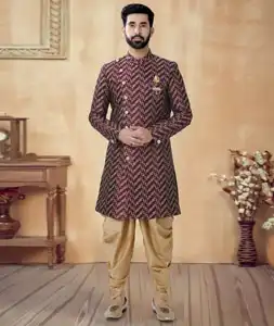 Maroon Jacquard Dhoti Sherwani 292423