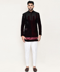 Maroon Satin Silk Designer Suit 306106