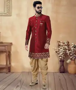 Maroon Silk Dhoti Sherwani 292412