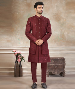 Maroon Silk Indo Western Suit 319065