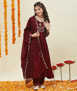 Maroon Silk Kids Salwar Suit 320234