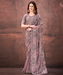 Mauve Net Saree With Blouse 320330