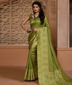 Mehndi Banglori Silk Saree With Blouse 320006
