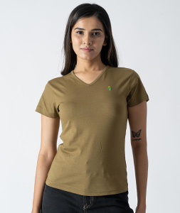 Mehndi Cotton V Neck T-Shirt 313292