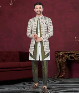 Mehndi Jacquard Indo Western Suit 295634