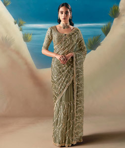Mehndi Organza Saree With Blouse 318471