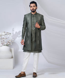 Mehndi Polyester Indo Western Suit 315336