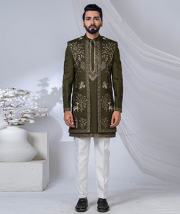 Mehndi Polyester Indo Western Suit 315338