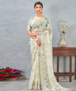 Mehndi Satin Saree With Blouse 318436