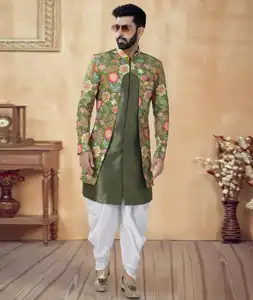 Mehndi Silk Dhoti Sherwani 292398