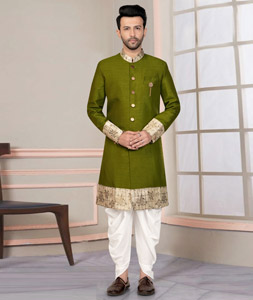 Mehndi Silk Indo Western Suit 316128