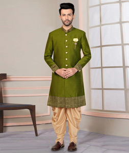 Mehndi Silk Indo Western Suit 316138