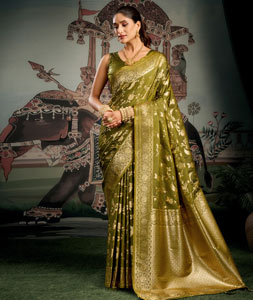 Mehndi Silk Saree With Blouse 318186