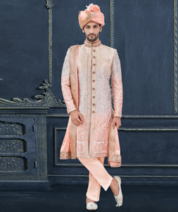 Multicolor Jacquard Achkan Style Sherwani 305200