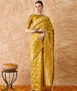 Mustard Banarasi Silk Saree With Blouse 301527