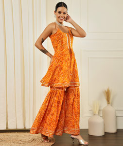 Mustard Cotton Kurta Set With Sharara 319950