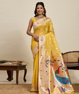 Mustard Cotton Silk Paithani Saree 320291