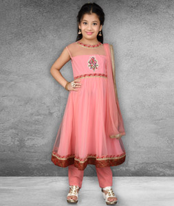 Pink Net Kids Pant Style Suit 217130