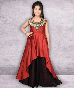 Maroon Taffeta Kids Party Wear Gown 217134