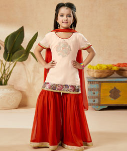Peach Net Kids Sharara Suit 251493