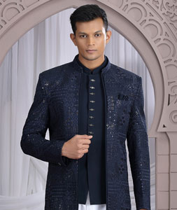 Navy Blue Art Silk Jodhpuri Suit 319141