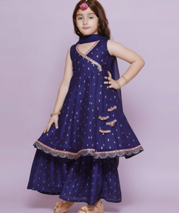 Navy Blue Chanderi Silk Kids Palazzo Suit 320259
