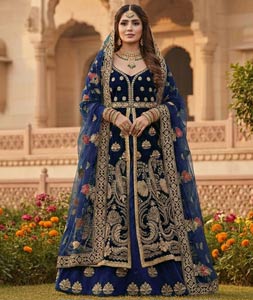 Navy Blue Net Anarkali Lehenga Choli 320515
