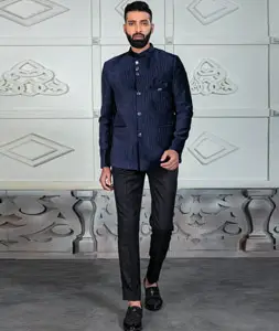 Navy Blue Rayon Jodhpuri Suit 295528