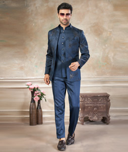 Navy Blue Rayon Jodhpuri Suit 319073