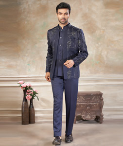 Navy Blue Rayon Jodhpuri Suit 319075