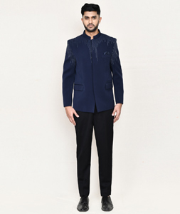 Navy Blue Rayon Jodhpuri Suit 306109