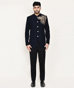 Navy Blue Rayon Jodhpuri Suit 306111